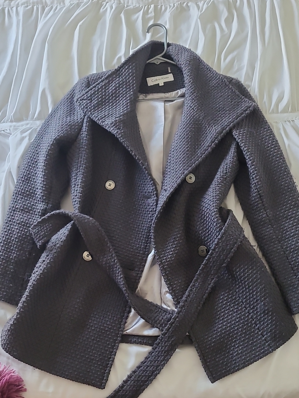 Calvin Klein Charcoal Gray Textured Double-Breasted Peacoat
